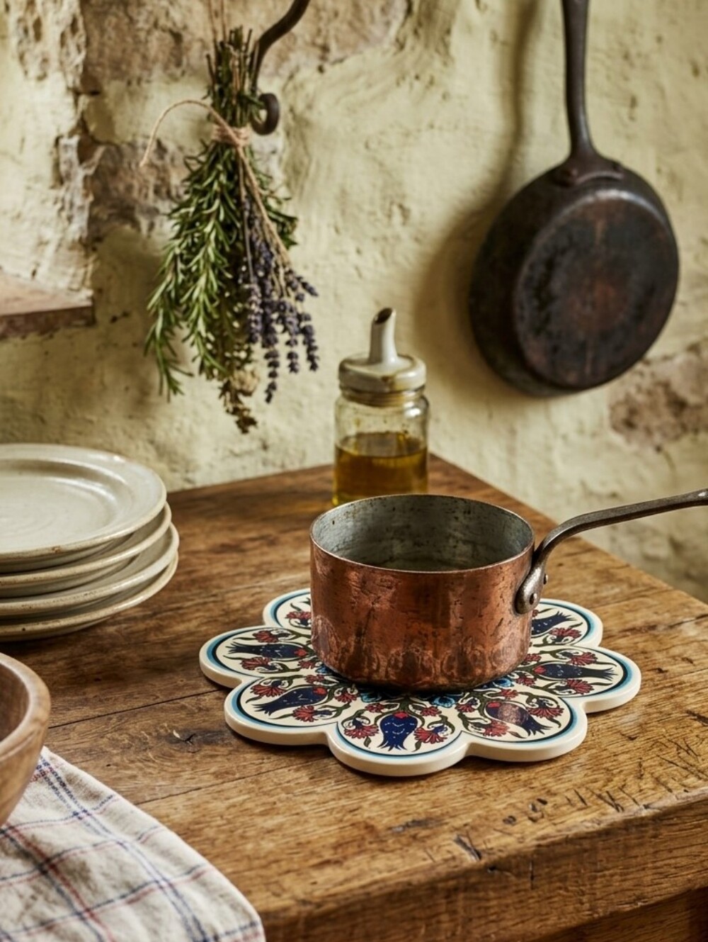 Decorative Turkish Ceramic Trivet 7" hot plate